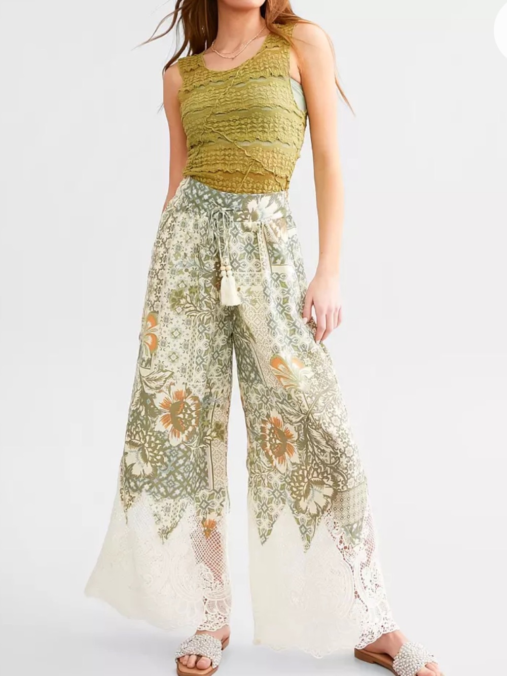 Miss Me Floral Crochet Beach Pant Patchwork Lace-Trim Wide Leg Shorts